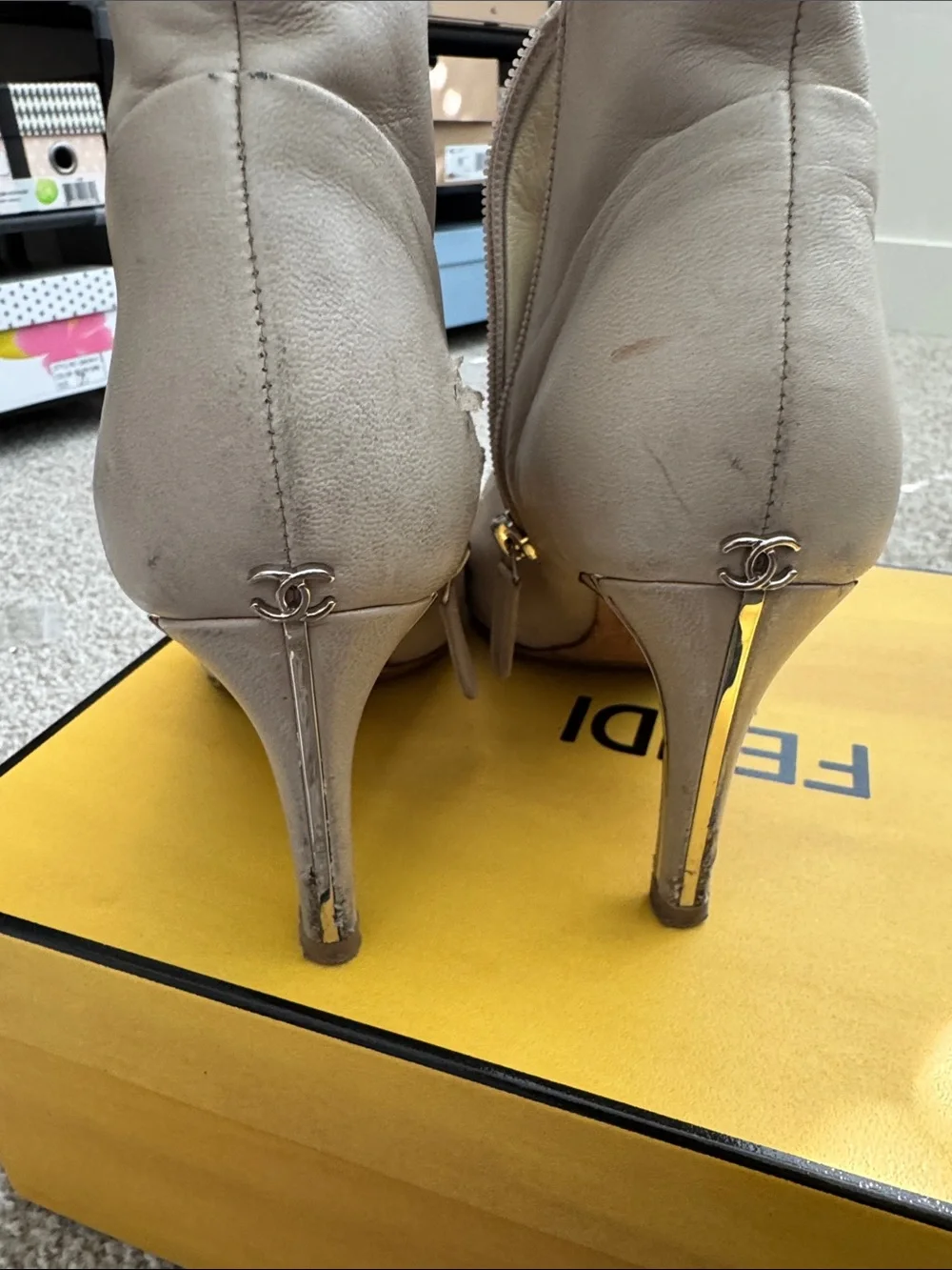 Chanel Women's Two-Tone Pointed Toe Ankle Boots - Cream and Black